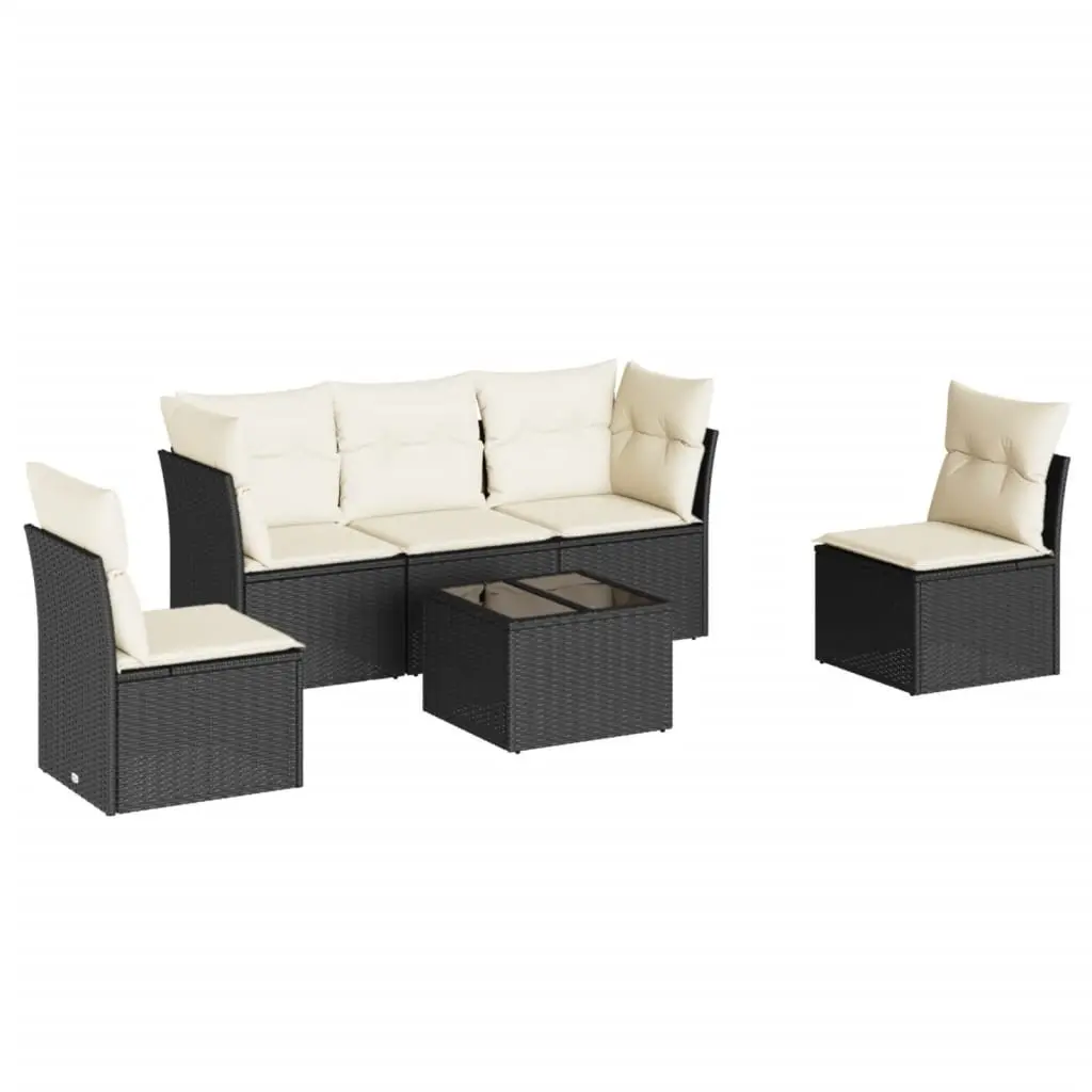 Garden Sofa Set 6 Piece Outdoor Furniture Black Poly Rattan Patio Seating with