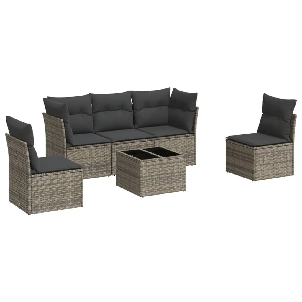 Garden Sofa Set 6 Piece Outdoor Furniture Grey Poly Rattan Modular Patio Lounge