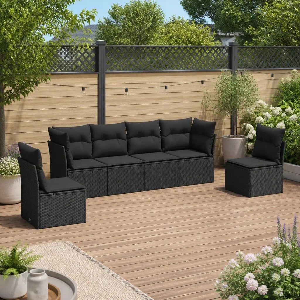 6 Piece Garden Sofa Set PE Rattan Modular Outdoor Furniture Black