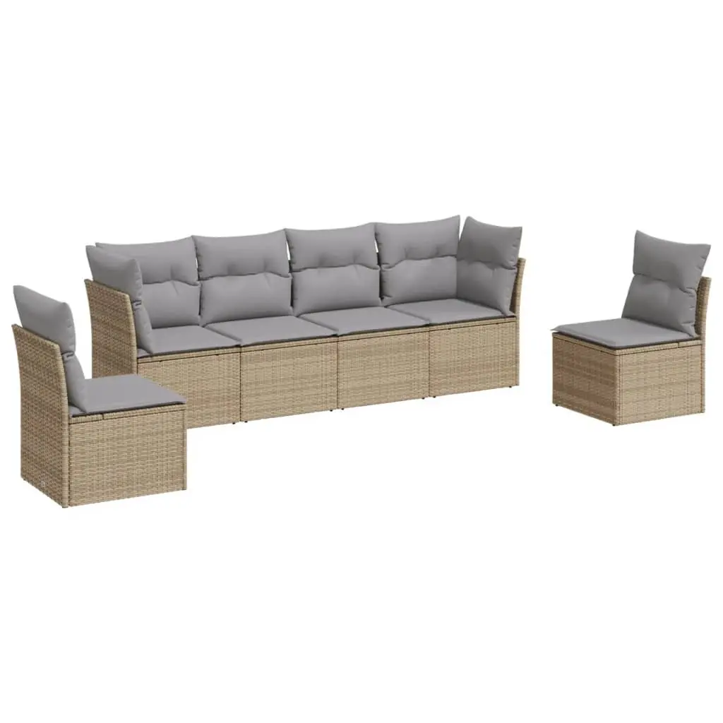 Outdoor Sofa Set 6 Piece Beige PE Rattan Modular Patio Furniture with Storage
