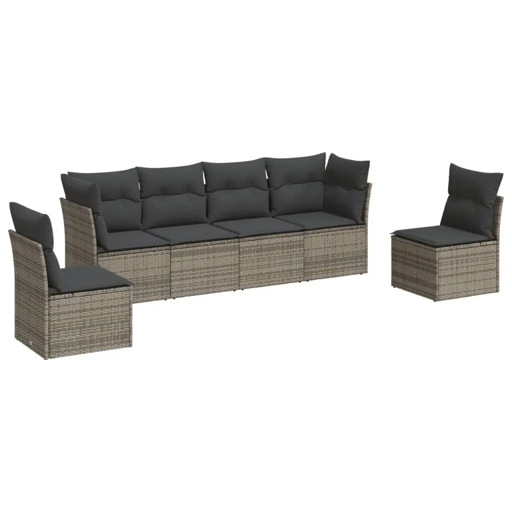 Outdoor Garden Sofa Set PE Rattan 6 Piece Grey Modular Patio Furniture