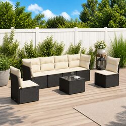 7 Piece Outdoor Garden Sofa Set with Storage Cushions Black Poly Rattan Patio