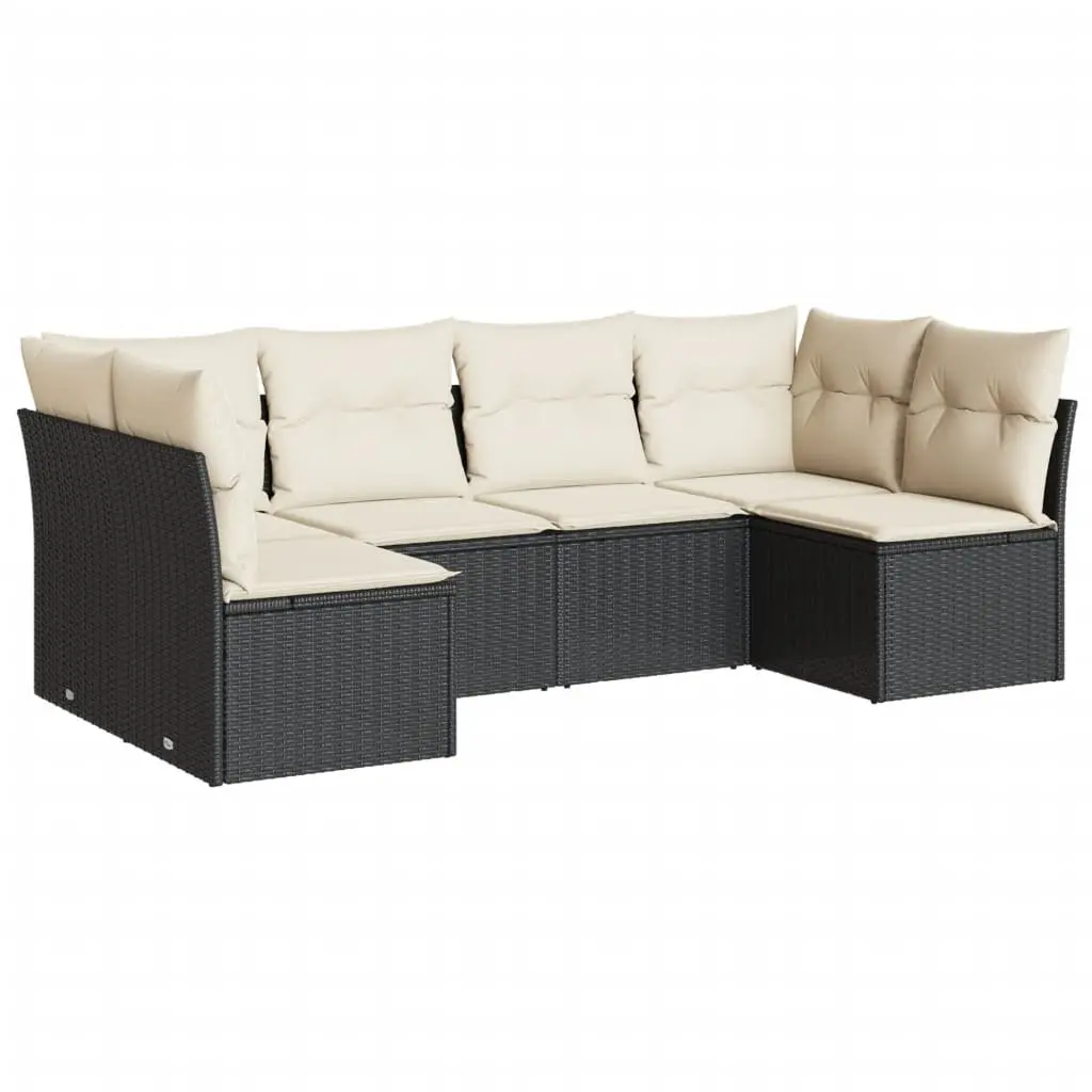Garden Sofa Set 6 Piece Outdoor Patio Furniture Black Poly Rattan Modular