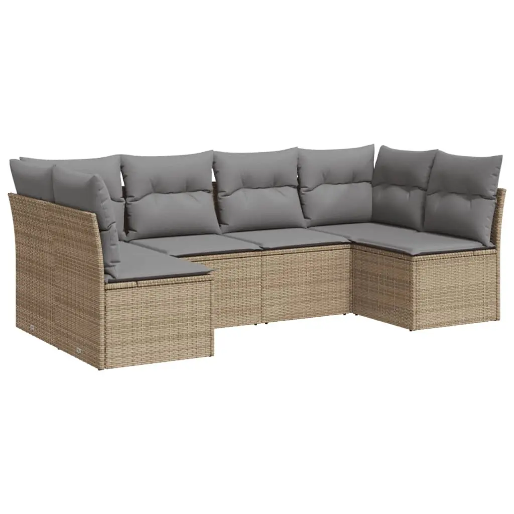 Outdoor Sofa Set 6 Piece Beige PE Rattan Modular Patio Furniture