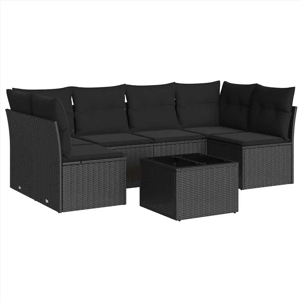 Garden Sofa Set 7 Piece Black Poly Rattan Outdoor Furniture Patio Sectional