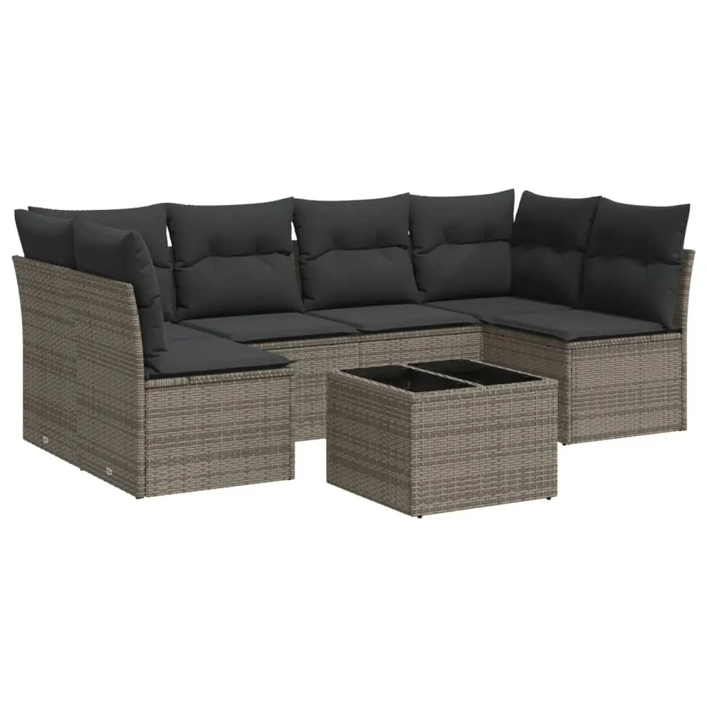 Garden Sofa Set 7 Piece Outdoor Furniture Grey Poly Rattan Patio Seating with