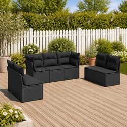 7 Piece Garden Sofa Set Black Poly Rattan Outdoor Furniture Modular Patio