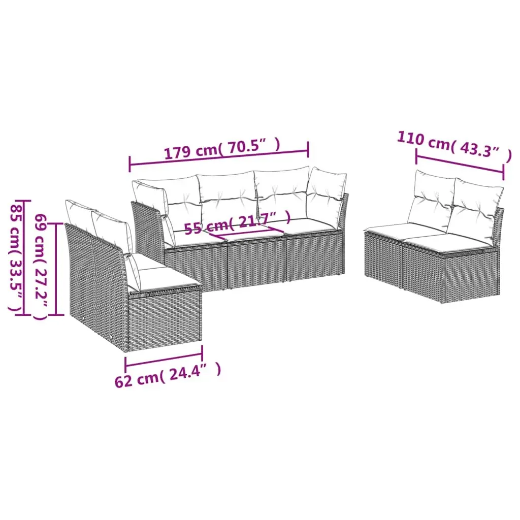 7 Piece Garden Sofa Set Black PE Rattan Modular Outdoor Furniture