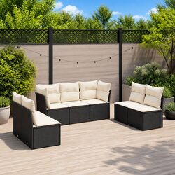 7-Piece Black Rattan Garden Sofa Set