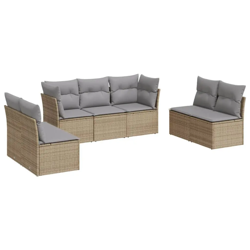 Beige Outdoor Furniture Set 7 Piece Modular Patio Sofa Poly Rattan Lounge Seating