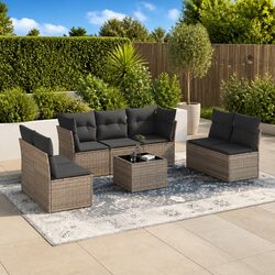 8 Piece Garden Sofa Set with Cushions Grey Poly Rattan Outdoor Furniture Patio