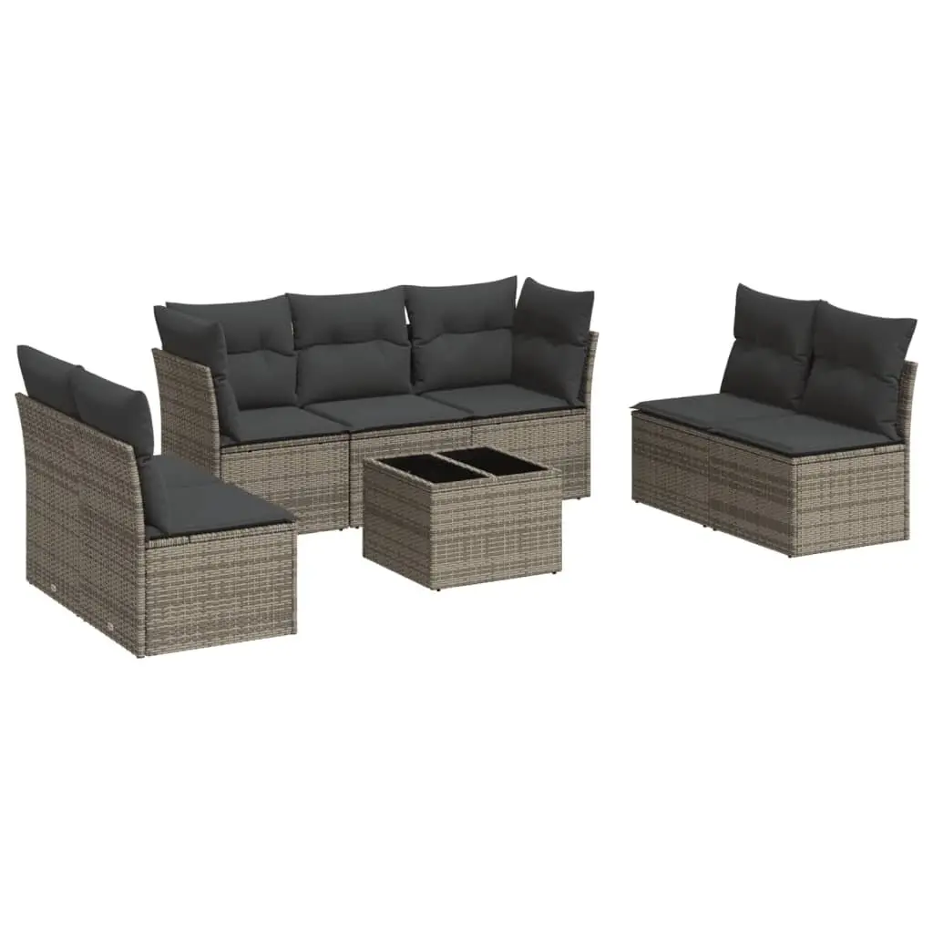 8 Piece Garden Sofa Set with Cushions Grey Poly Rattan Outdoor Furniture Patio