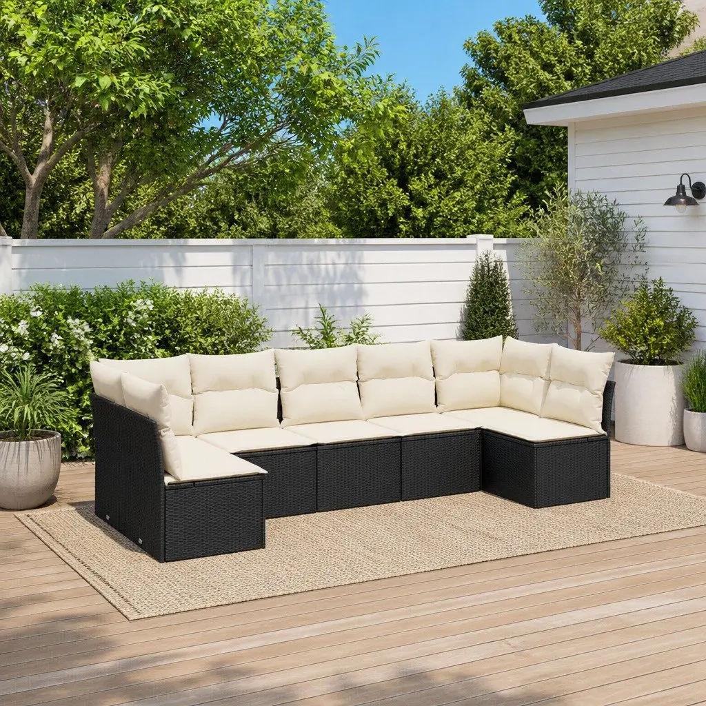 7 Piece Garden Sofa Set PE Rattan Outdoor Patio Furniture Black with Cushions