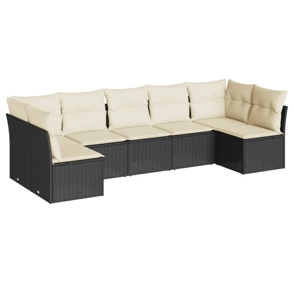 7 Piece Garden Sofa Set PE Rattan Outdoor Patio Furniture Black with Cushions