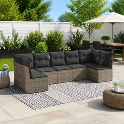 7 Piece Garden Sofa Set with Cushions Grey Poly Rattan Outdoor Furniture Patio