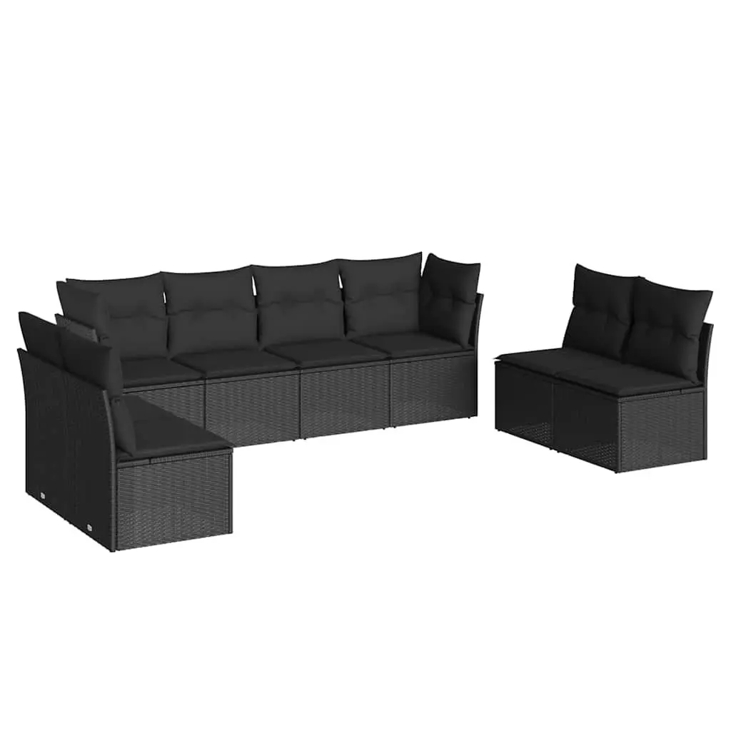 Outdoor Sofa Set Modular Black PE Rattan 8 Piece Furniture for Yard Patio Garden