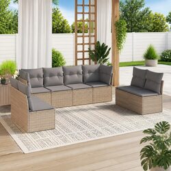 Garden Sofa Set 8 Piece Outdoor Furniture Patio Beige Poly Rattan Modular