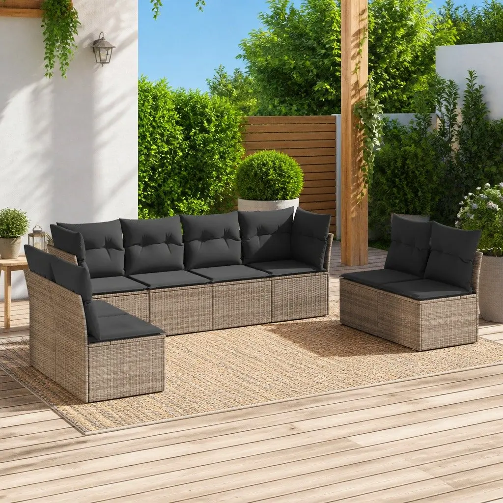 8 Piece Garden Sofa Set Grey PE Rattan Outdoor Furniture Patio Seating