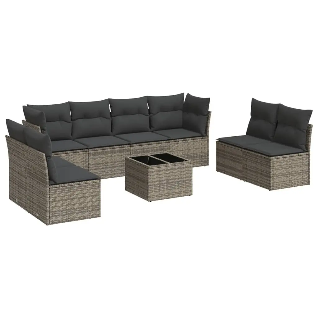 Garden Sofa Set 9 Piece Outdoor Furniture Patio Rattan Lounge with Cushions Grey