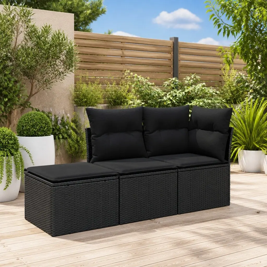Garden Sofa Set PE Rattan 3 Piece Modular Outdoor Furniture Black