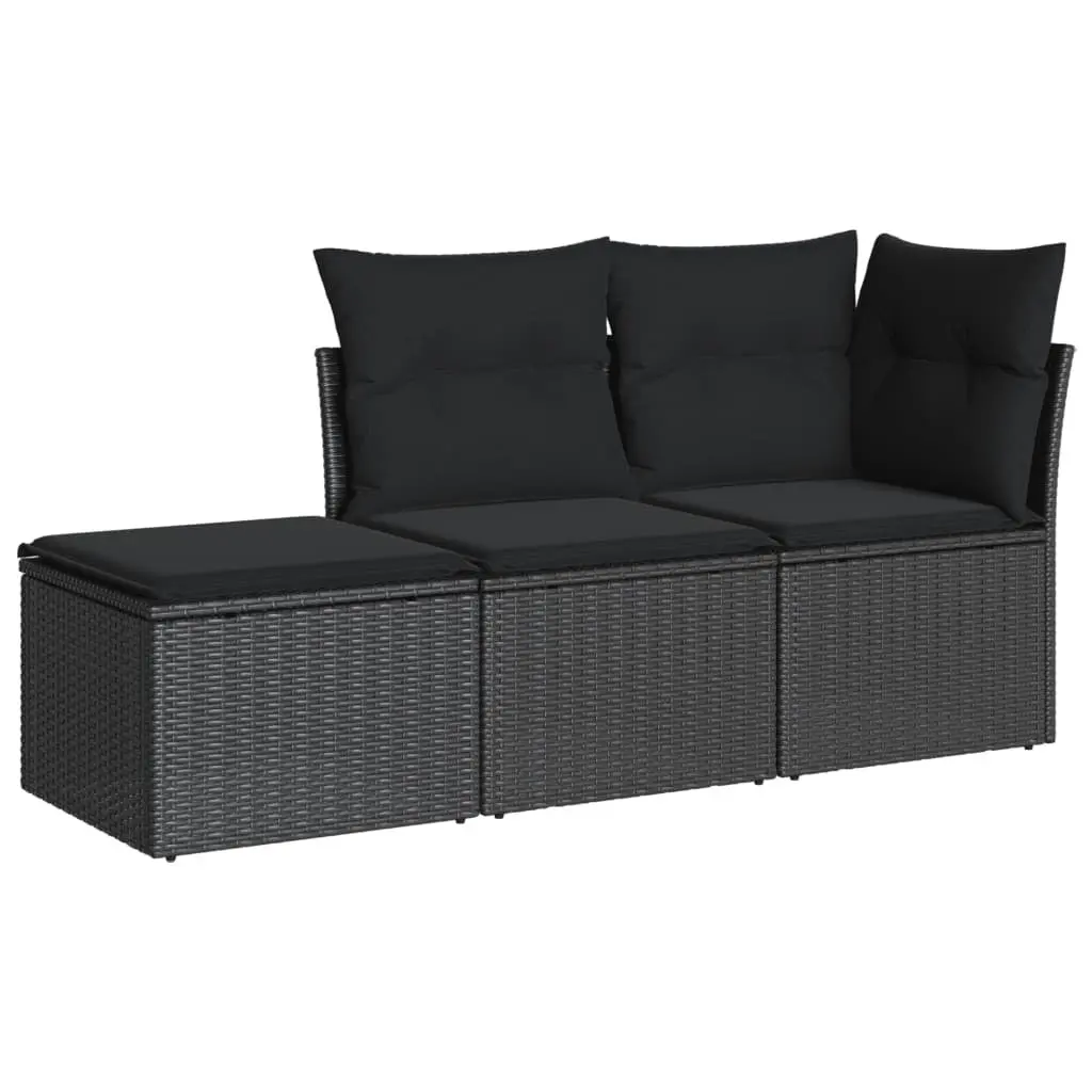 Garden Sofa Set PE Rattan 3 Piece Modular Outdoor Furniture Black