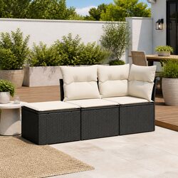Garden Sofa Set 3 Piece Outdoor Furniture with Storage Cushions Black Poly