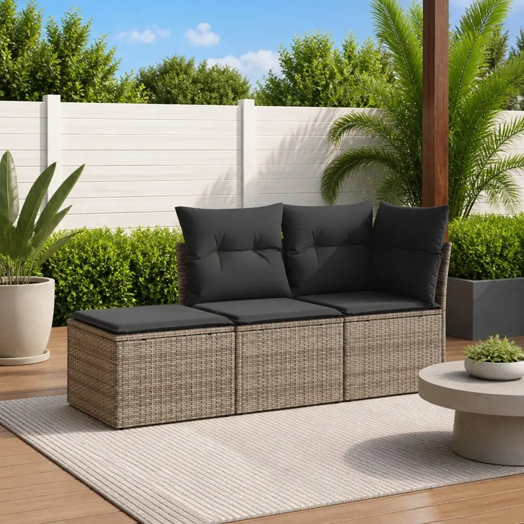 Modular Outdoor Furniture Set 3 Piece Grey PE Rattan Sofa with Storage and Removable Cushions