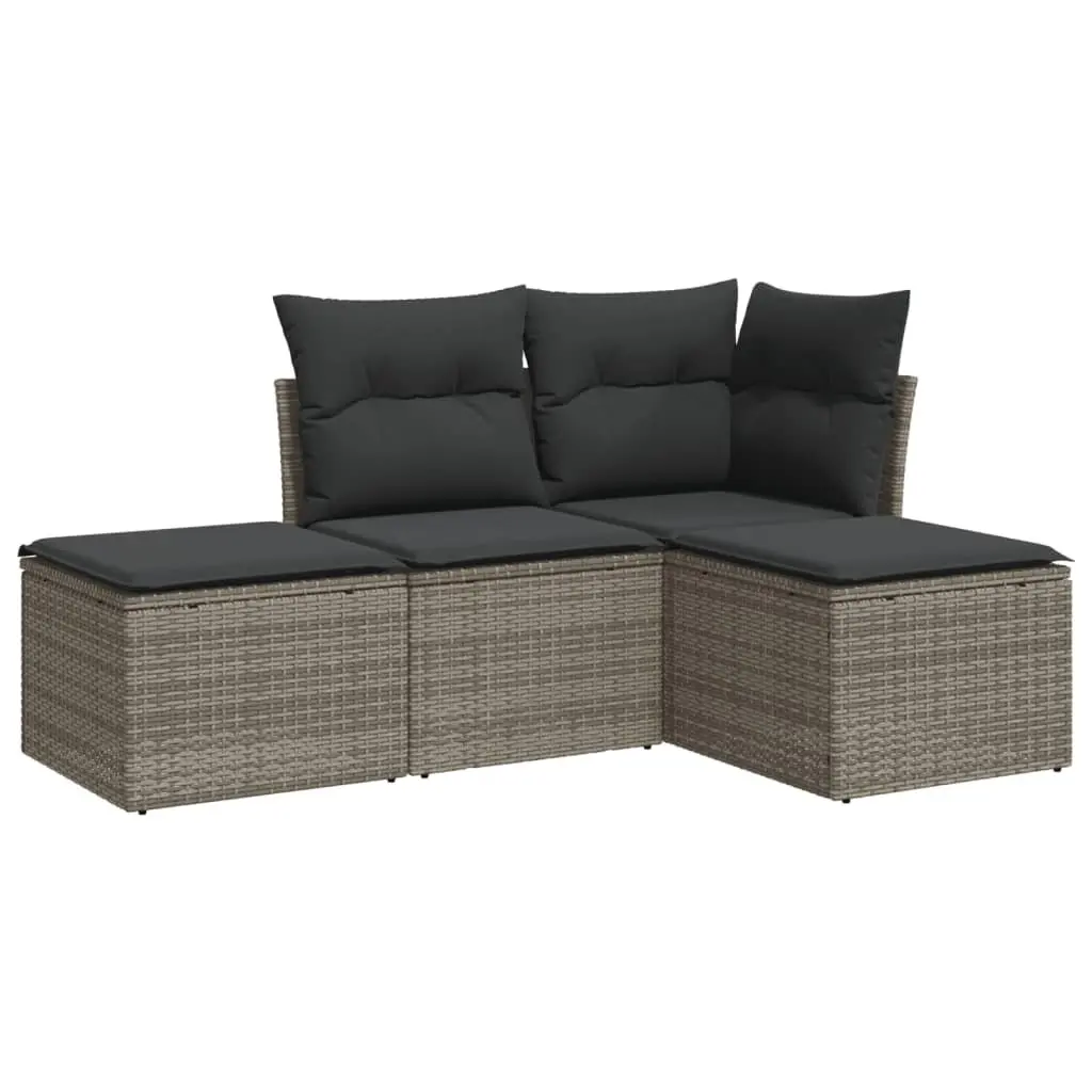 Garden Sofa Set 4 Piece Outdoor Furniture Patio Grey Poly Rattan with Storage