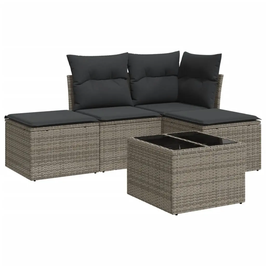 Garden Sofa Set 5 Piece PE Rattan Grey Outdoor Furniture with Storage Cushions