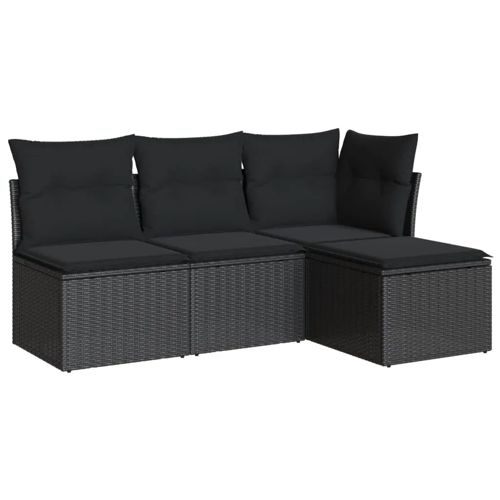 4 Piece Garden Sofa Set PE Rattan Black Outdoor Furniture Patio Lounge Chairs