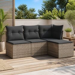 4 Piece Garden Sofa Set Grey Poly Rattan Outdoor Furniture Patio Lounge Seats