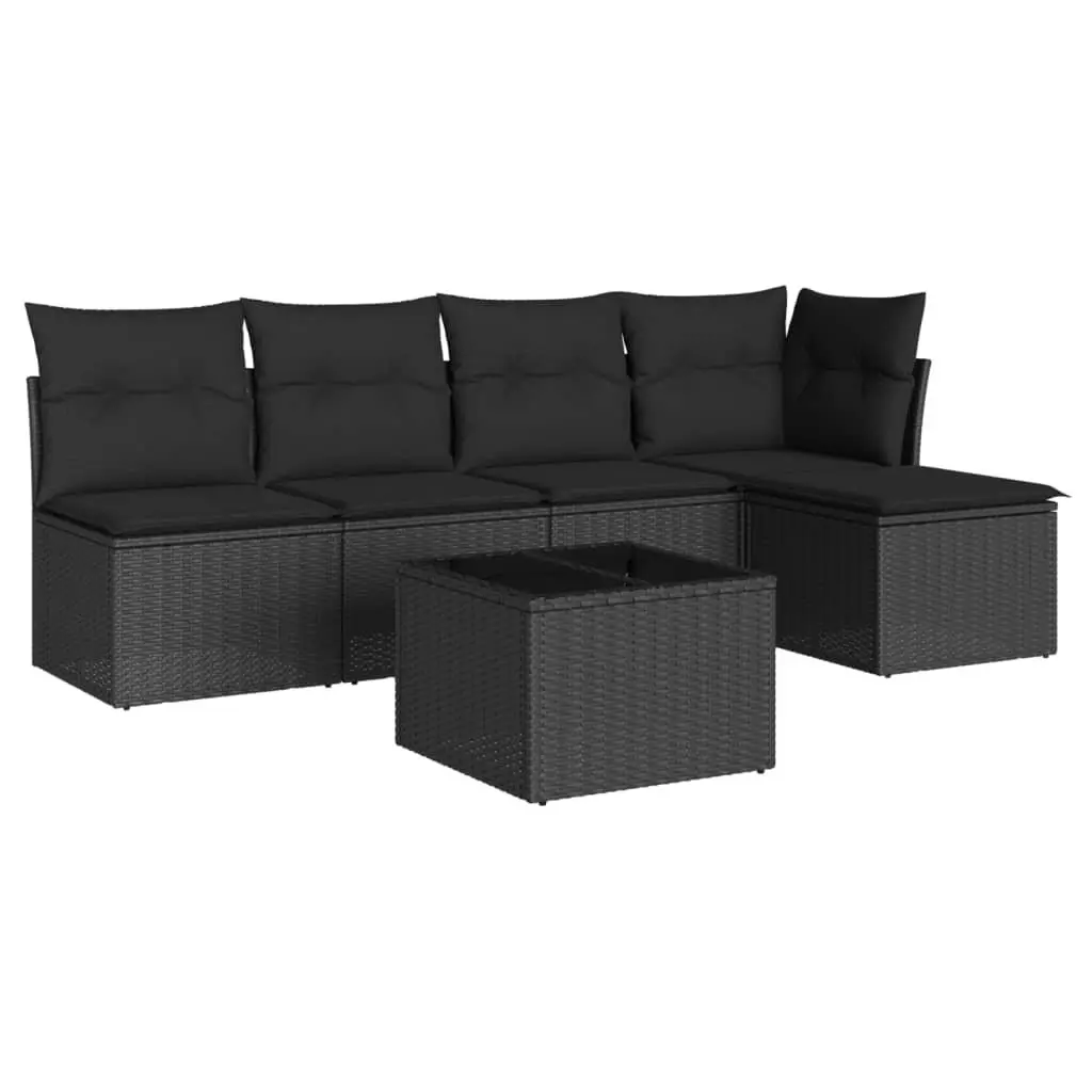 Garden Sofa Set 6 Piece Outdoor Patio Furniture Black Poly Rattan with Storage