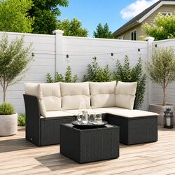 Versatile Black Rattan Garden Sofa Set for Outdoor Use