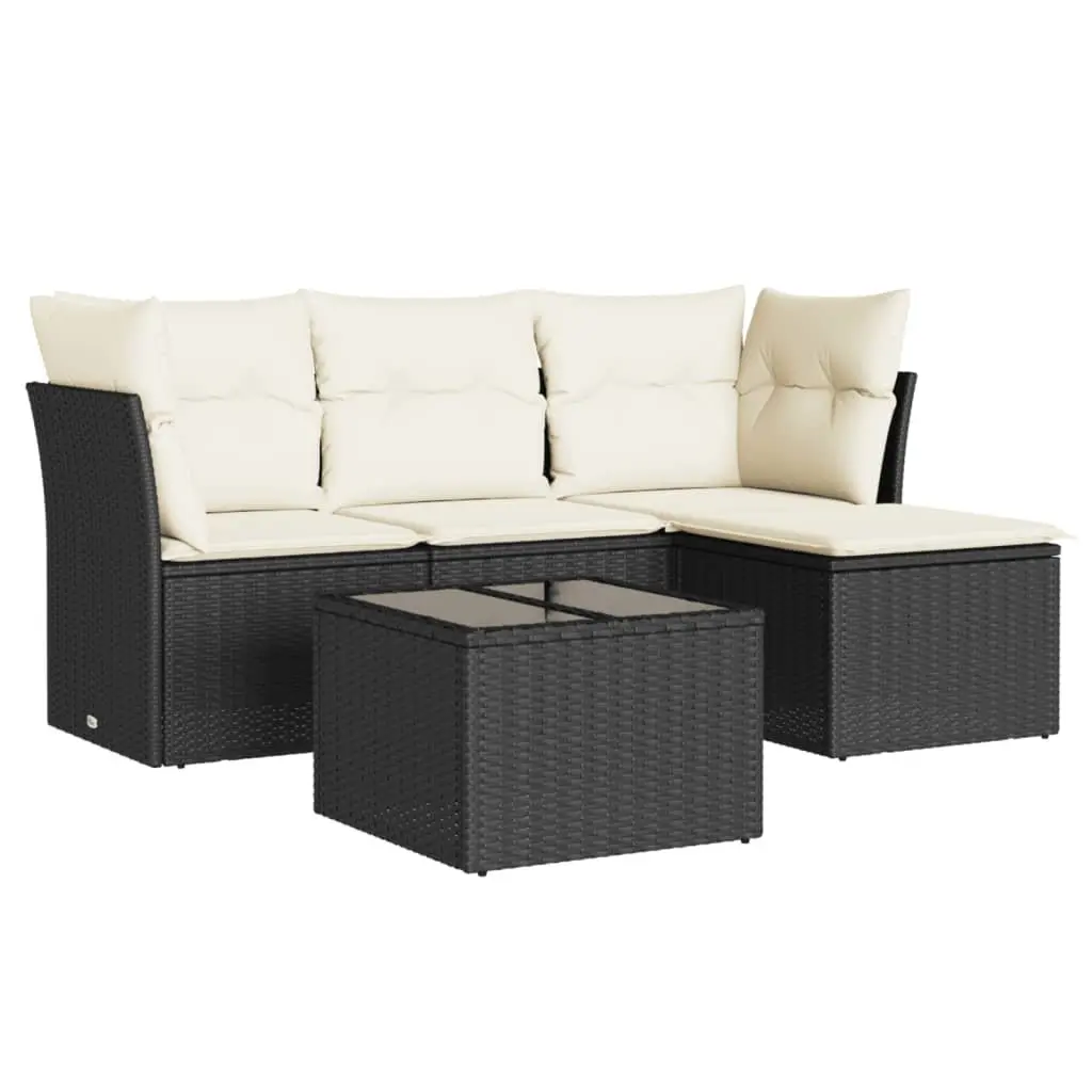Garden Sofa Set PE Rattan 5 Piece Outdoor Furniture Black Patio Seating
