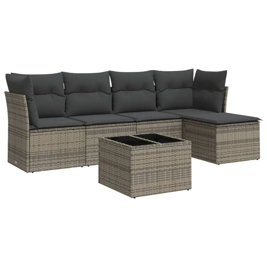Garden Sofa Set 6 Piece PE Rattan Outdoor Furniture Grey with Cushions