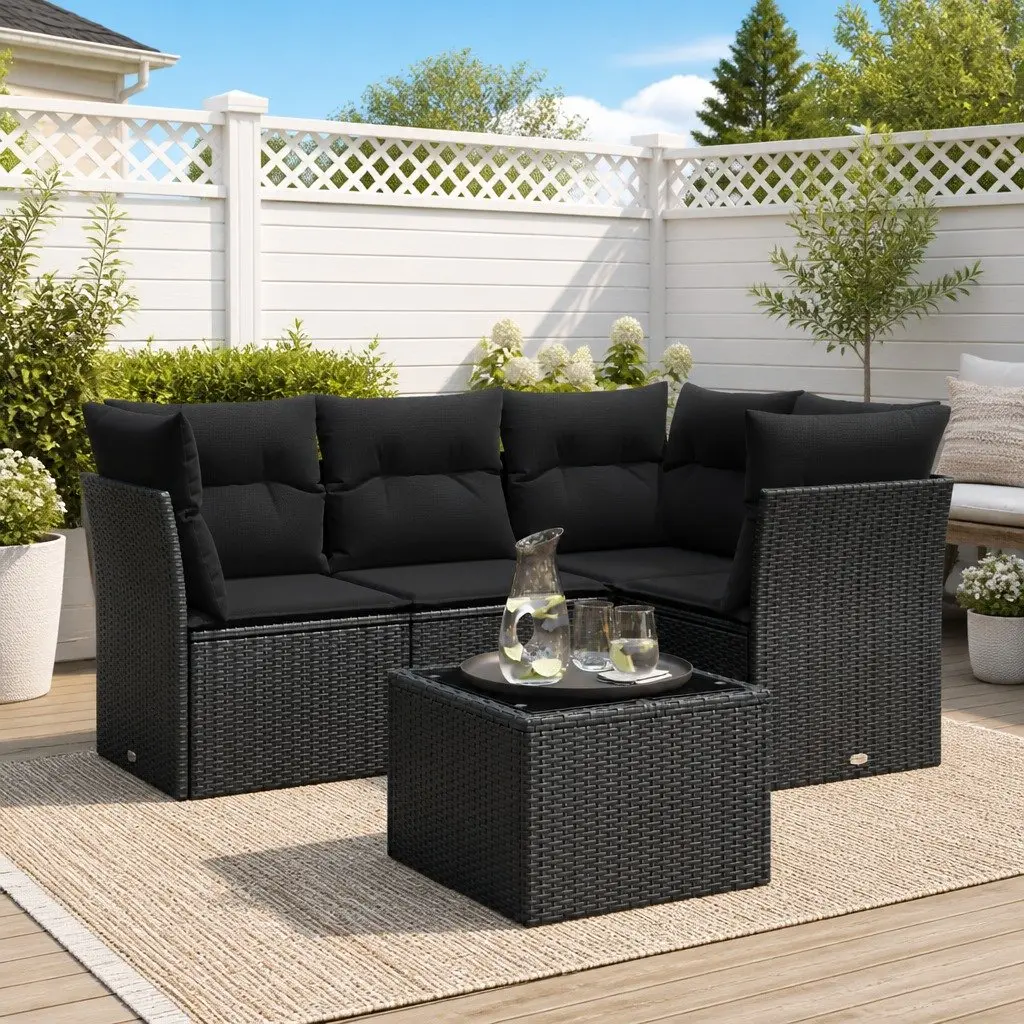 Garden Sofa Set PE Rattan Modular 5 Piece Outdoor Furniture Black