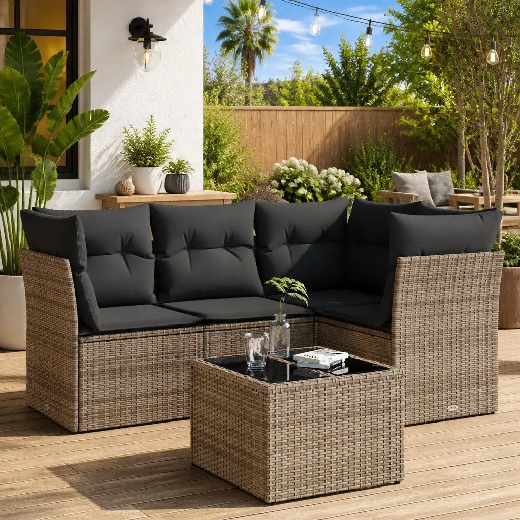 Garden Sofa Set Poly Rattan 5 Piece Outdoor Furniture Grey Patio Lounge