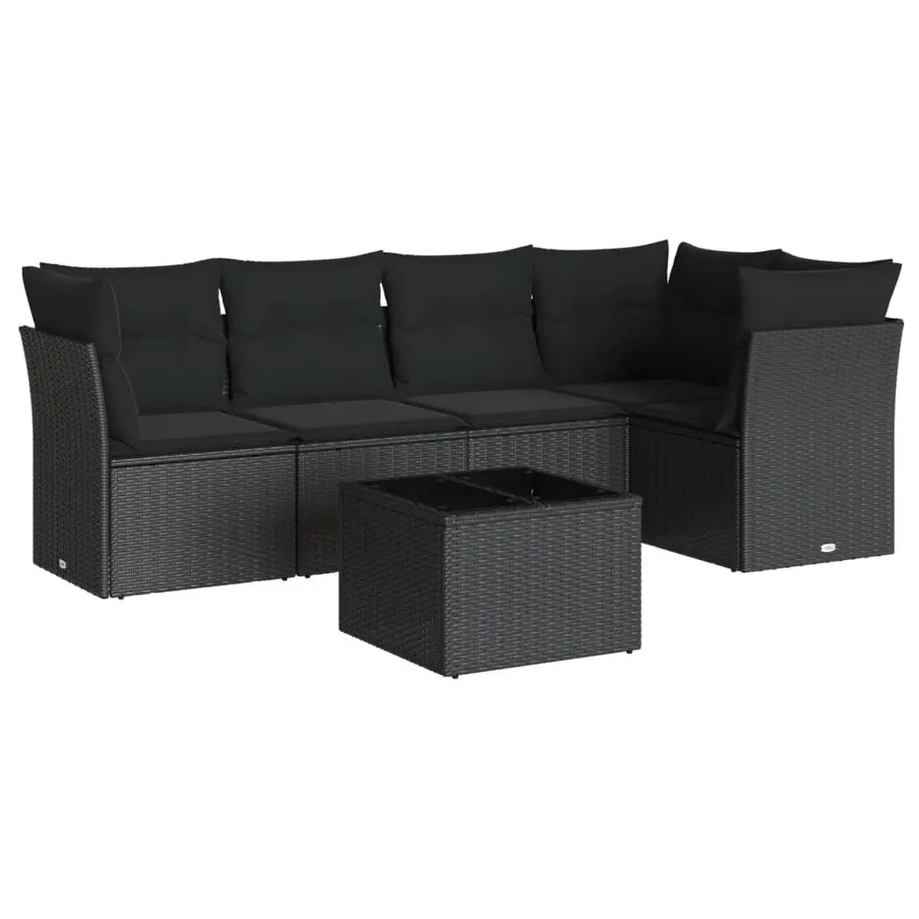 Garden Sofa Set Black PE Rattan 6 Piece Outdoor Furniture Patio Seating