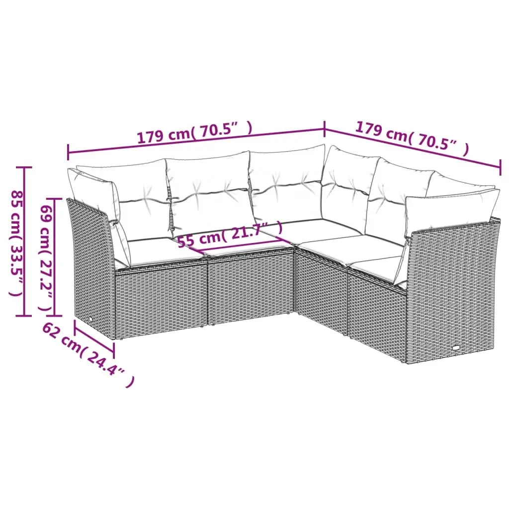 Garden Sofa Set Modular PE Rattan 5 Piece Outdoor Furniture Black