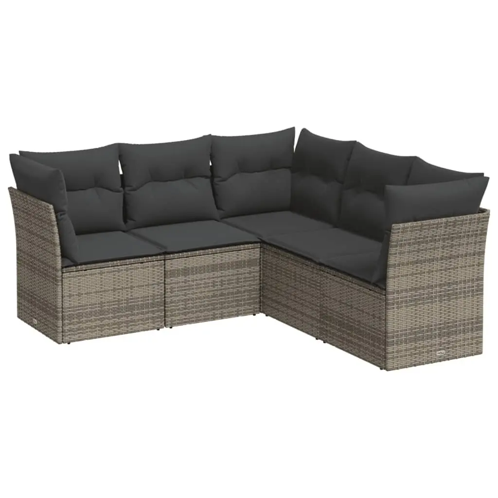 5 Piece Outdoor Furniture Set Grey Poly Rattan with Cushions and Underseat Storage