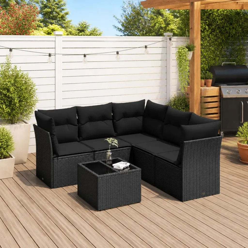 6 Piece Garden Sofa Set PE Rattan Outdoor Patio Furniture with Cushions Black