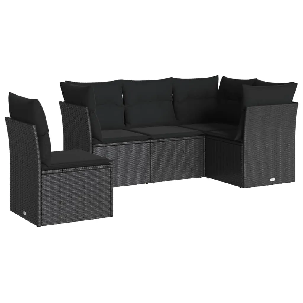 Garden Sofa Set 5 Piece Outdoor Furniture with Storage Cushions Black Poly