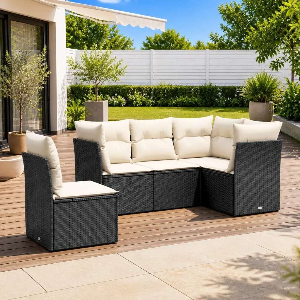 Garden Sofa Set 5 Piece Outdoor Furniture Black Poly Rattan Modular Patio