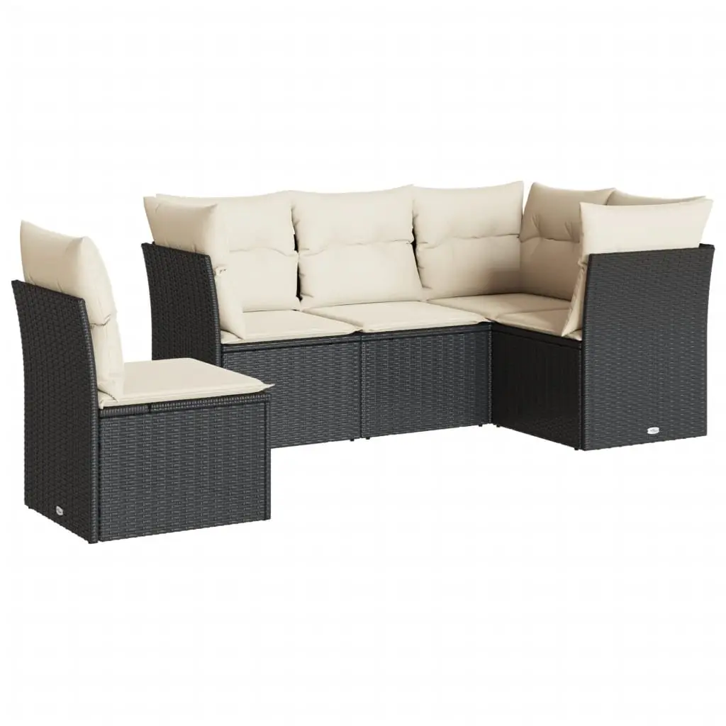 Garden Sofa Set 5 Piece Outdoor Furniture Black Poly Rattan Modular Patio