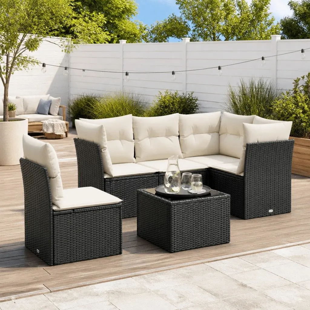Garden Sofa Set Modular PE Rattan 6 Piece Outdoor Furniture Black