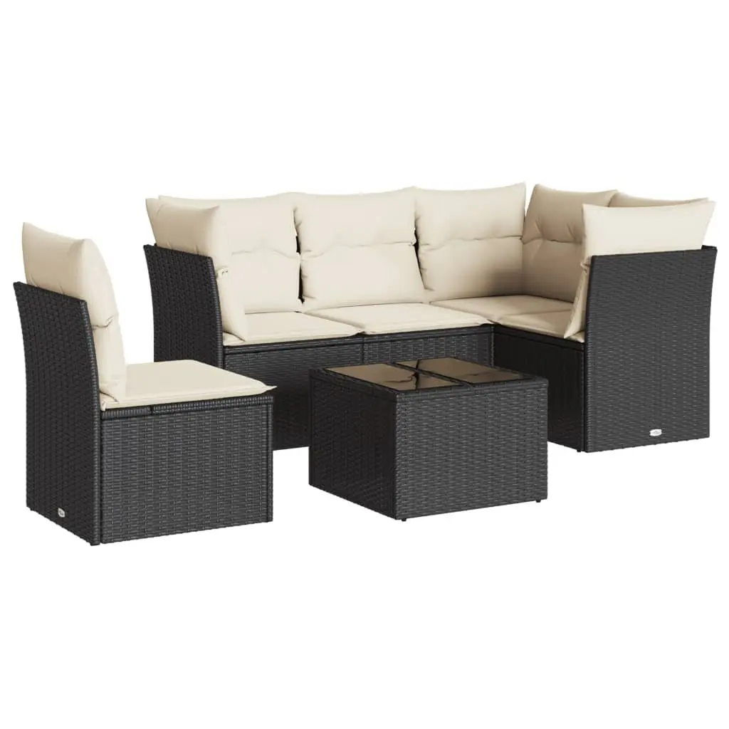 Garden Sofa Set Modular PE Rattan 6 Piece Outdoor Furniture Black