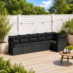 6 Piece Garden Sofa Set Black Poly Rattan Outdoor Furniture Patio Seating