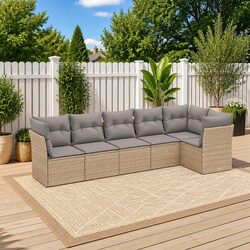 Practical 6 Piece Beige Garden Sofa Set for Relaxation