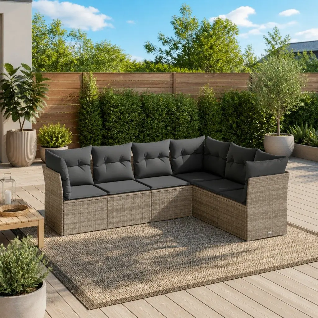 Garden Sofa Set Modular PE Rattan 6 Piece Outdoor Furniture Grey