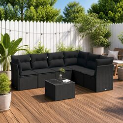7 Piece Garden Sofa Set with Cushions Storage Black Outdoor Furniture Patio